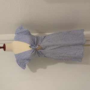 Lulu's Seaport Light Blue and White Striped Tie-Front Mini Dress (M)